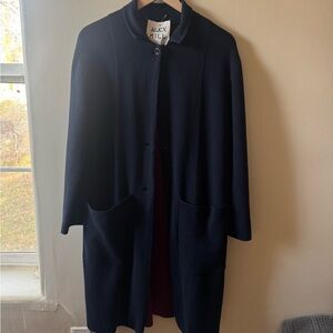 Alex Mill Sweater Jacket Spring Navy Blue Wool Blend Oversized Small Long Preppy
